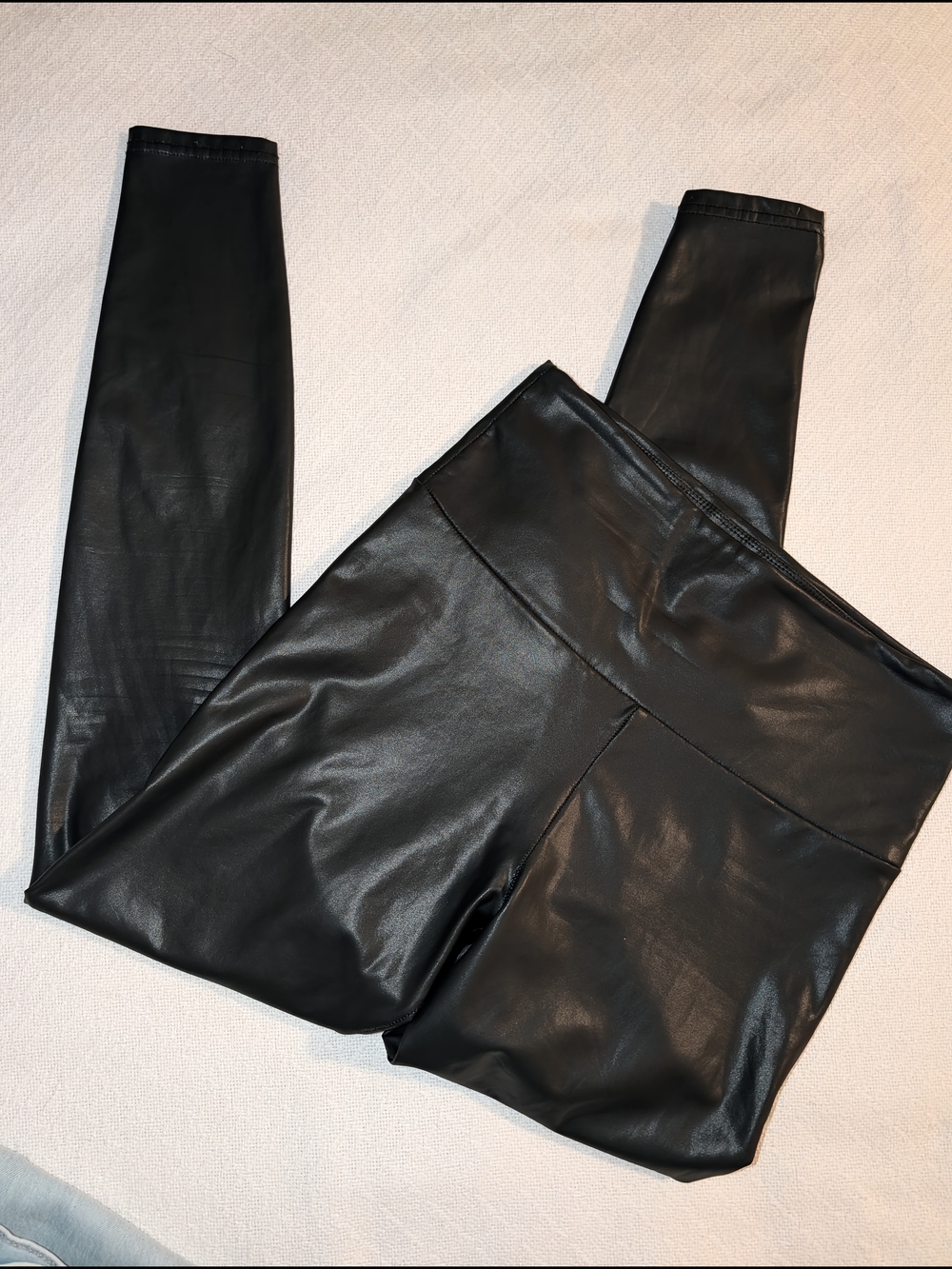 Matte Black Faux Leather-Look Fleece Lined Leggings